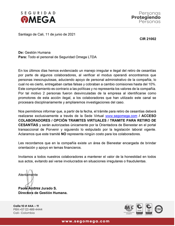 Seguridad Omega - Boletín de Seguridad