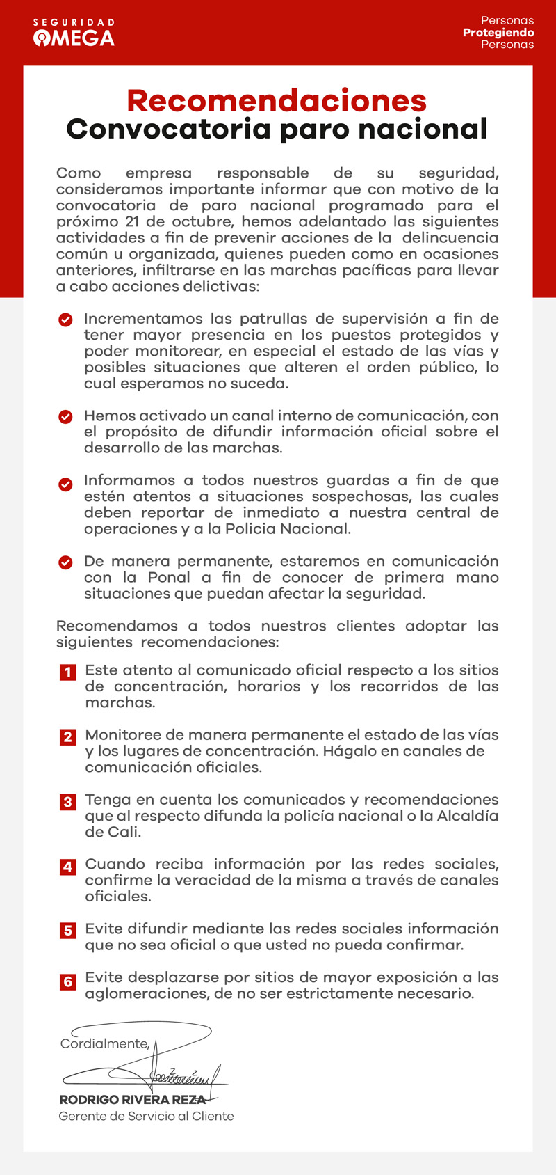 Recomendaciones - convocatoria paro nacional