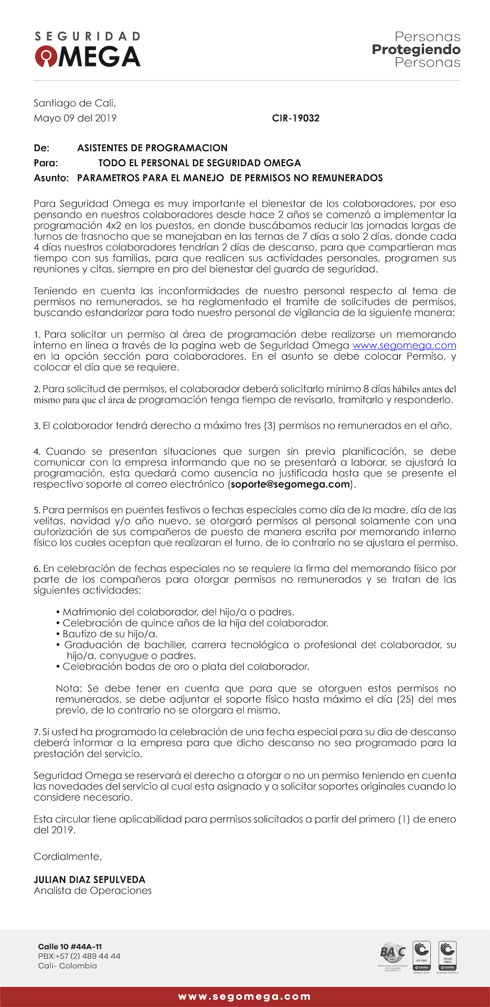 CIRCULAR PERMISOS PERSONAL DE VIGILANCIA