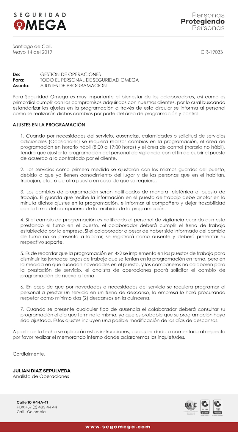 Ajustes en la programación