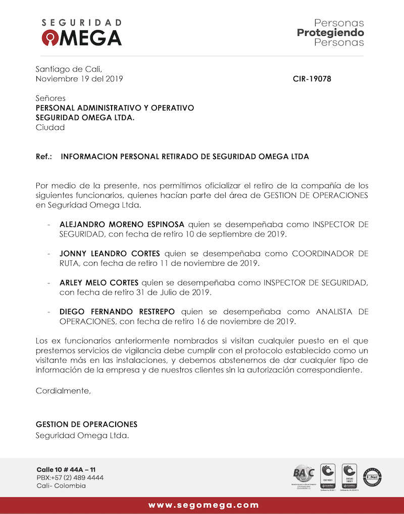 Información personal retirado de Seguridad Omega