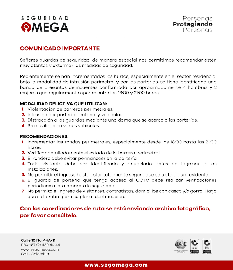 Comunicado importante: recomendaciones de seguridad