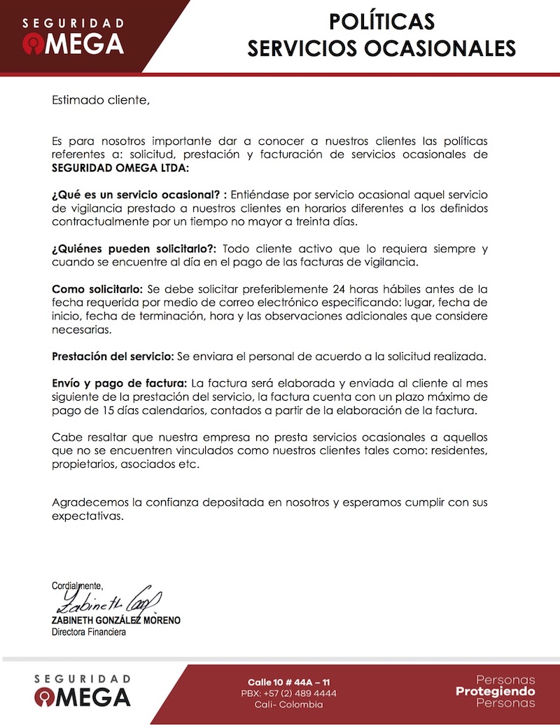 Políticas Servicios Ocasionales