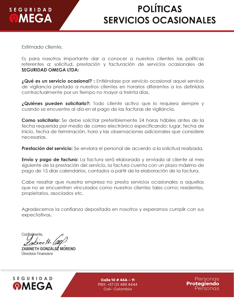 Políticas servicios ocasionales