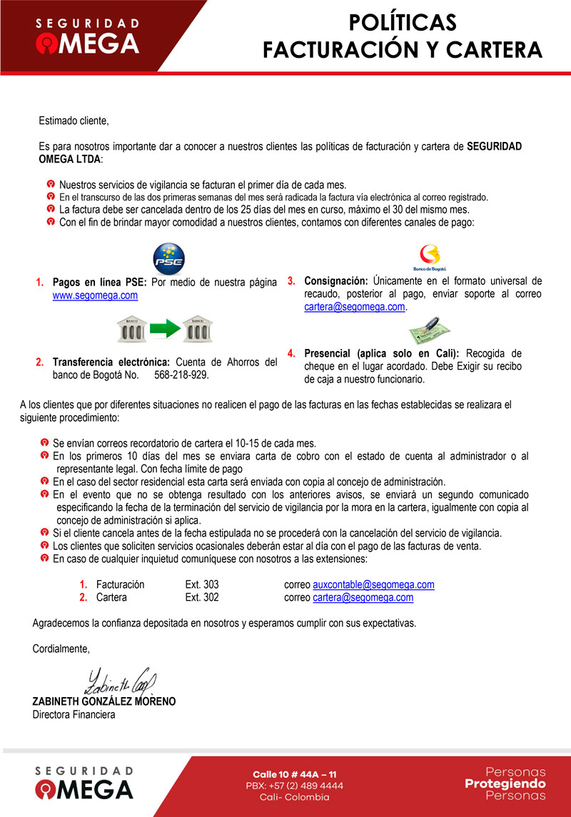 Políticas de facturación y cartera