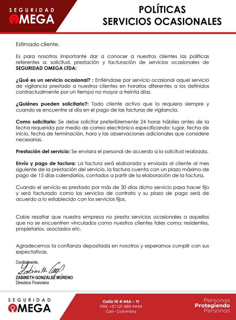 Políticas Servicios Ocasionales