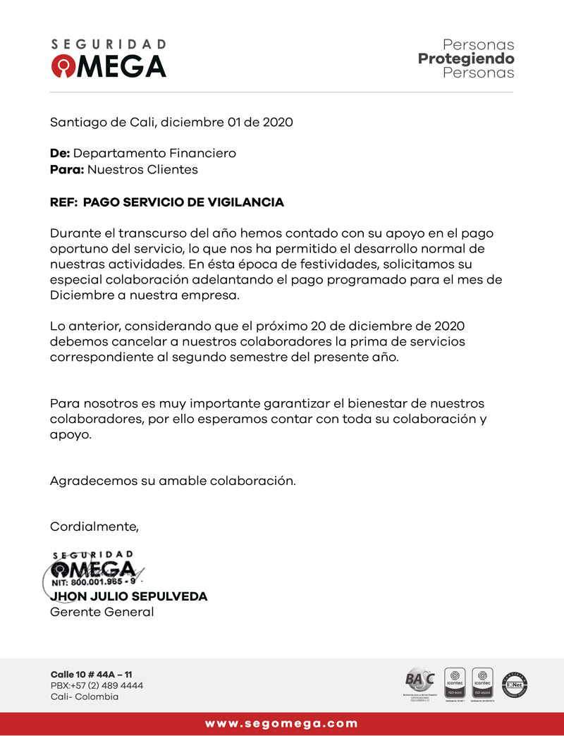 Circular: Pago de Servicio de Vigilancia