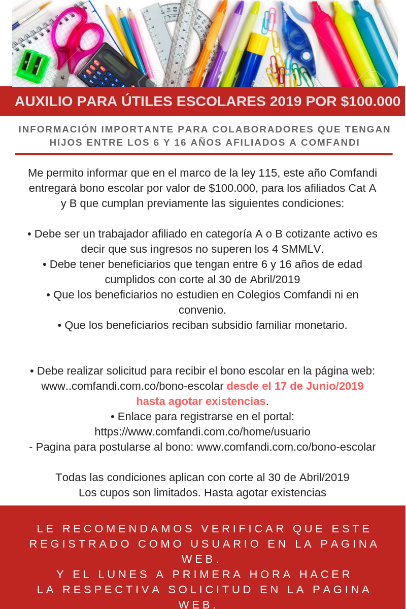 Bono escolar de $100.000