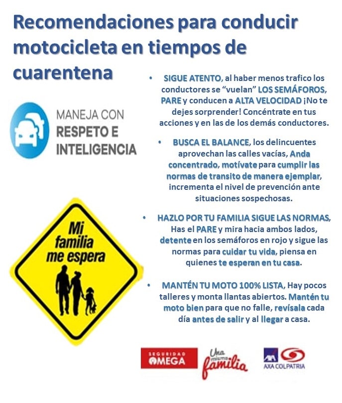 Recomendaciones para conducir motocicleta en tiempos de cuarentena