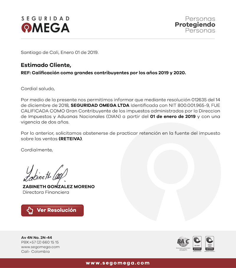 Calificación como grandes contribuyentes 2019 y 2020