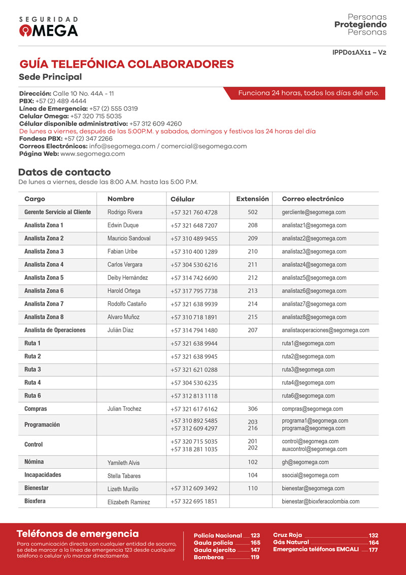 Guía telefónica colaboradores