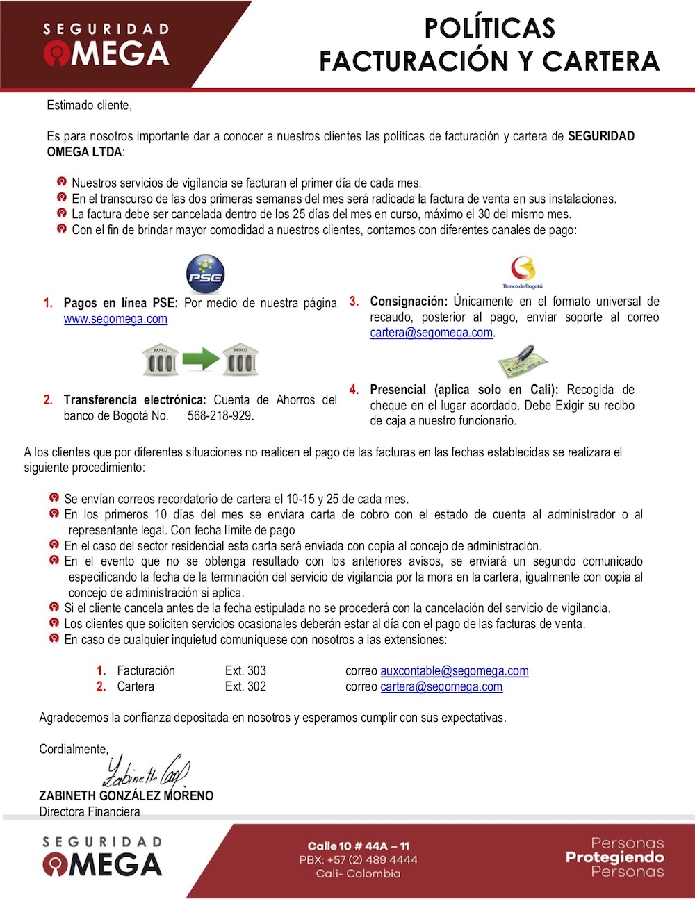 Políticas de facturación y cartera 