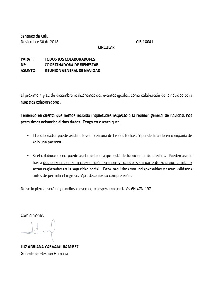 Circular Reunión de Navidad