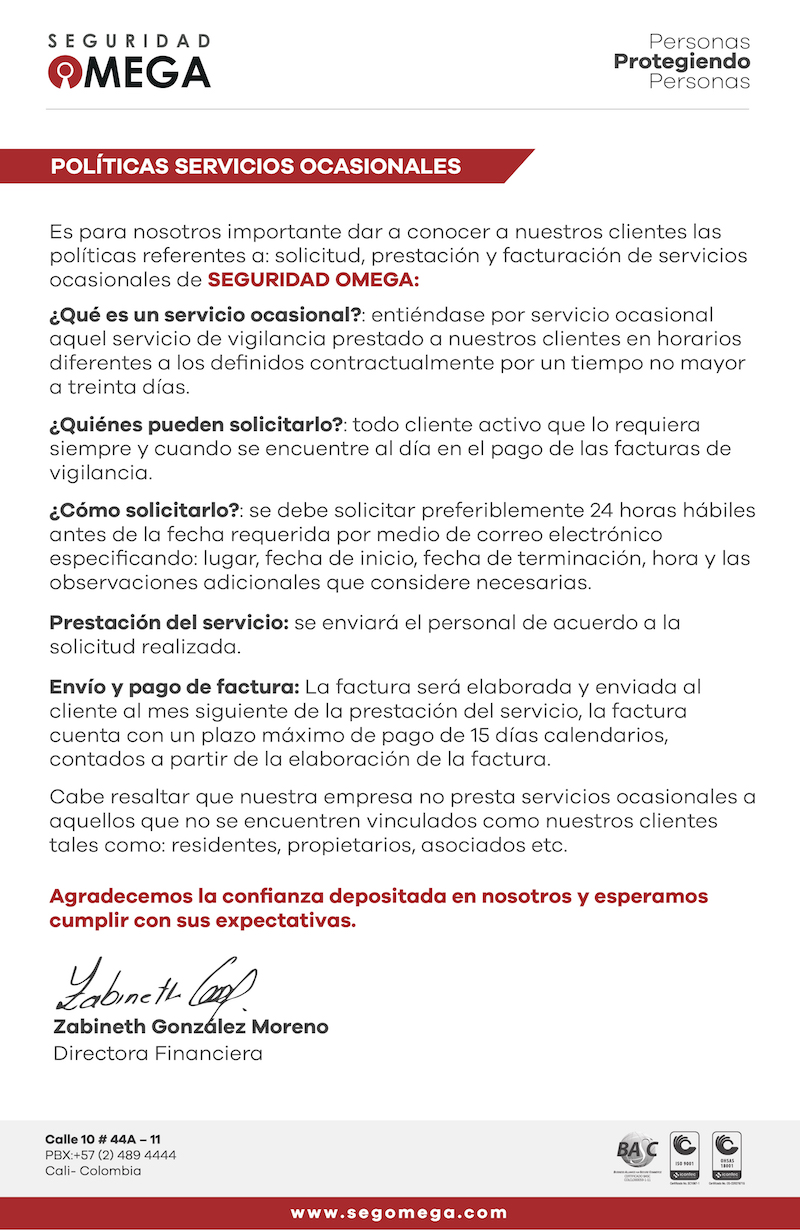 Políticas servicios ocasionales