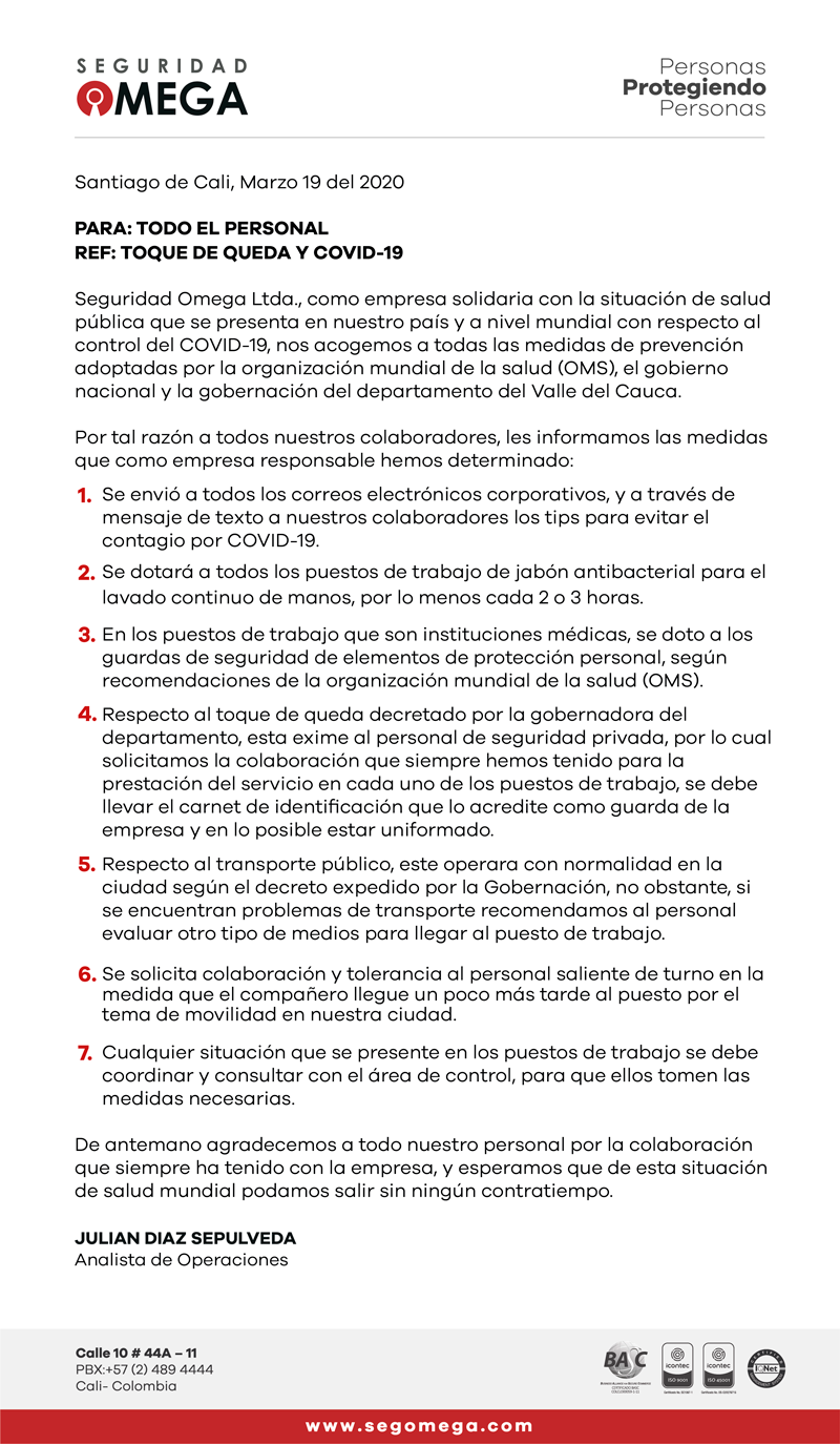 Comunicado - Toque de queda y Covid-19